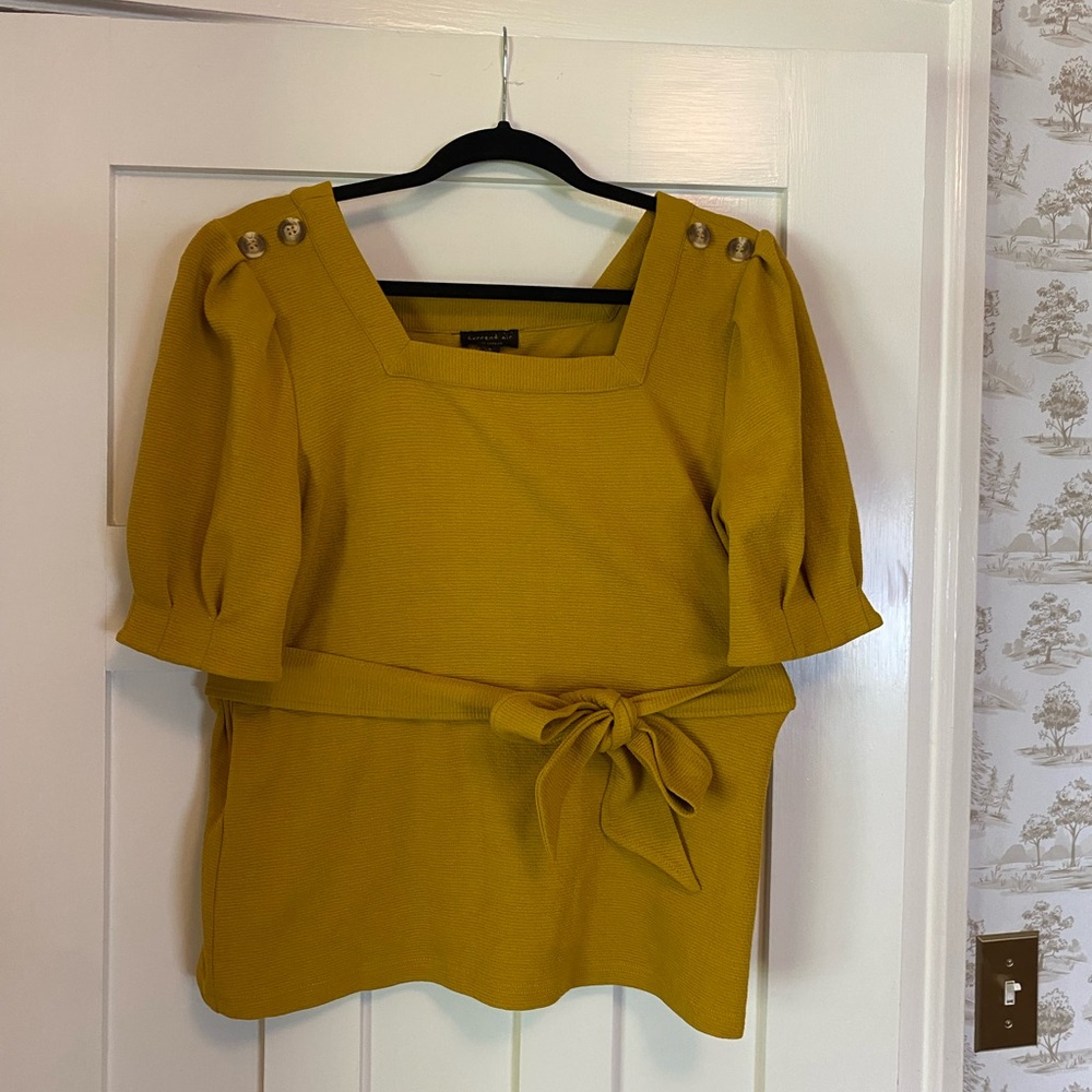 Current Air Los Angeles Mustard Blouse with Tie